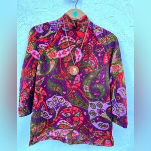 Vintage 60’s Flower Child Groovy Tunic Blouse/ Vintage Boho Hippie Paisley Top
